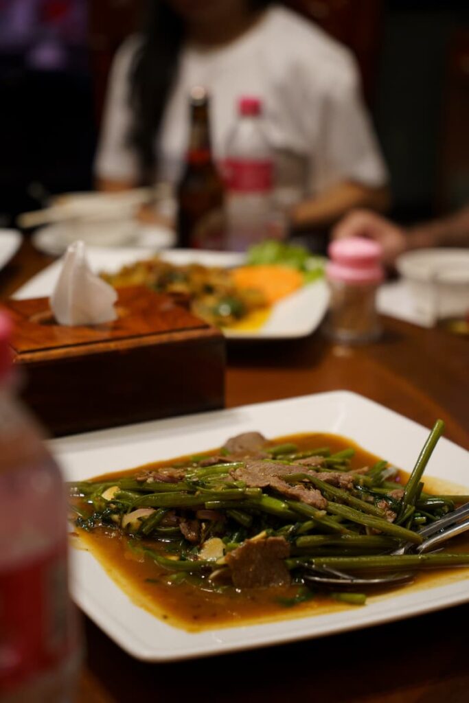 Traditional Cambodian beef with red tree ants served during a Siem Reap food tour