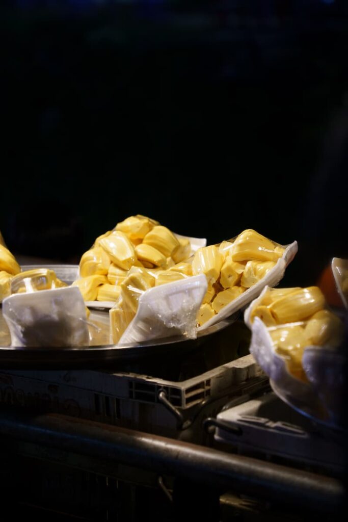 Close-up of fresh jackfruit served during a Siem Reap food tour in Cambodia