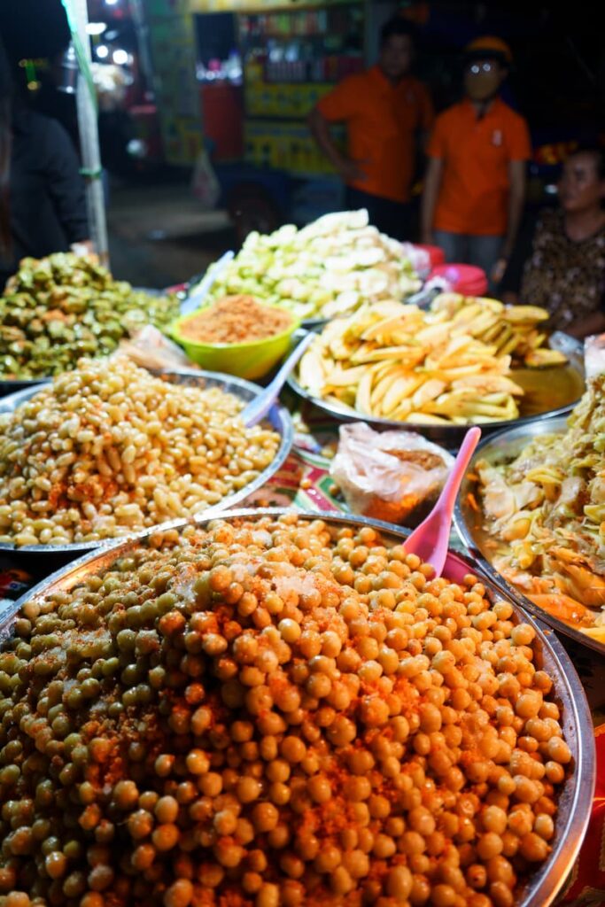 Exotic fruits on display during a Siem Reap street food tour in Cambodia