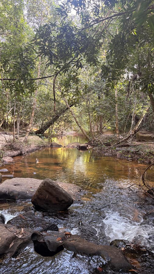 Forest stream running over rocks at Kbal Spean above the Angkor plain