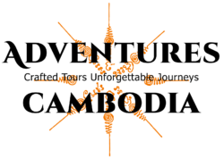 Adventures Cambodia logo with orange Khmer spiral motif and the tagline Crafted Tours Unforgettable Journeys